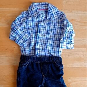 Boys Carter Button Up Onsie With Jeans